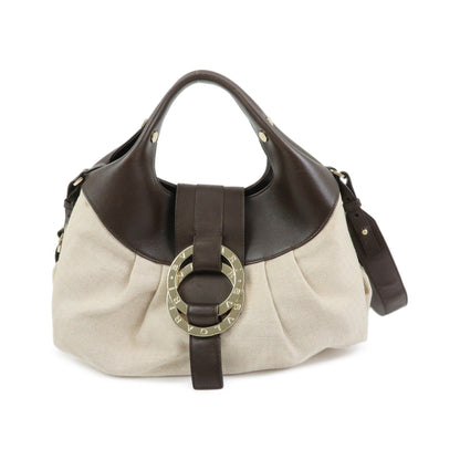 Bvlgari Chandra Hobo Canvas and Leather, Beige, Canvas, Shoulder Bag
