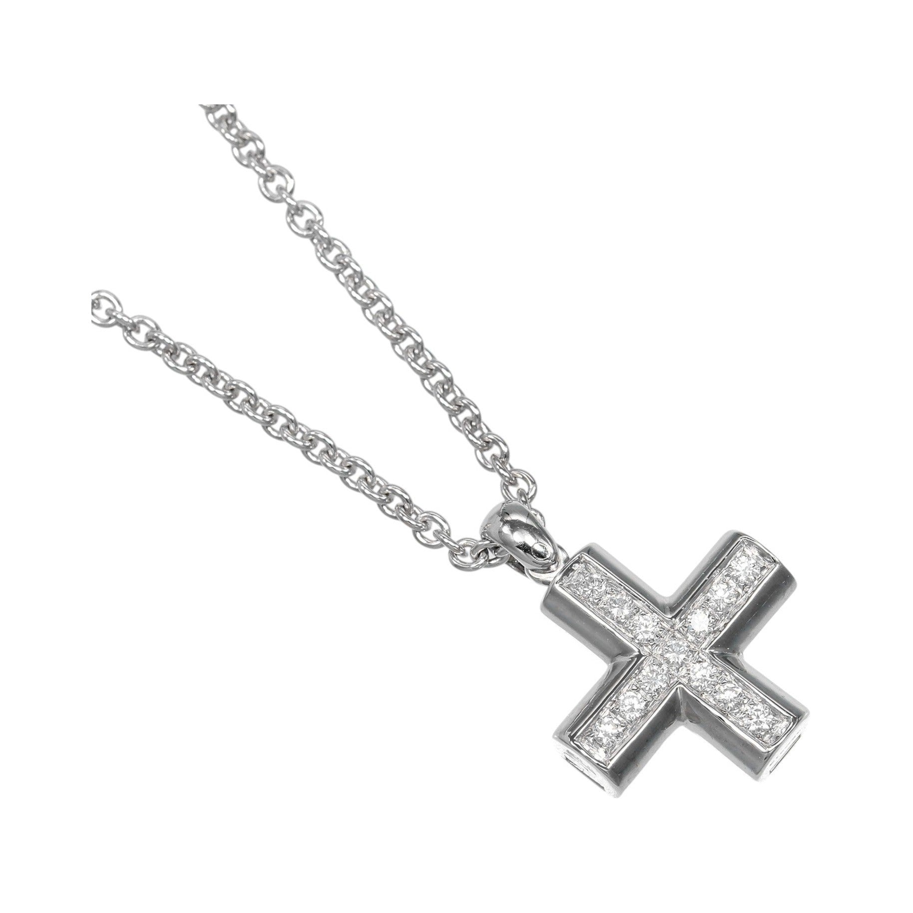 Bvlgari Greek Cross 18K White Gold with Diamonds, Silver, White Gold, Necklace