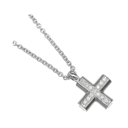 Bvlgari Greek Cross 18K White Gold with Diamonds, Silver, White Gold, Necklace