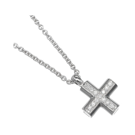 Bvlgari Greek Cross 18K White Gold with Diamonds, Silver, White Gold, Necklace