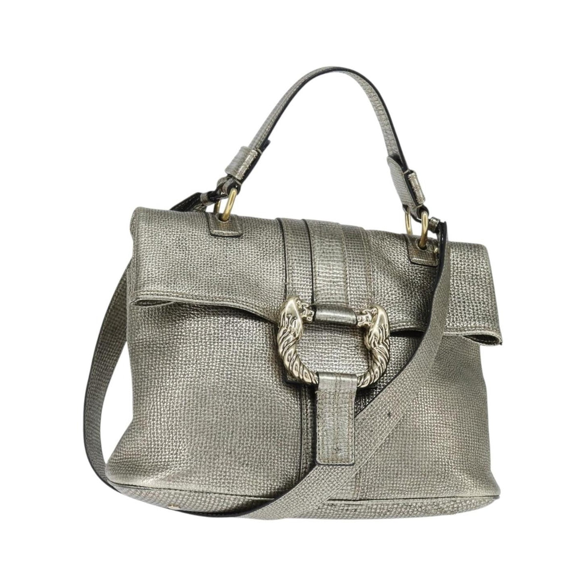 Bvlgari Leoni Top Handle Leather, Silver, Leather, Handbag