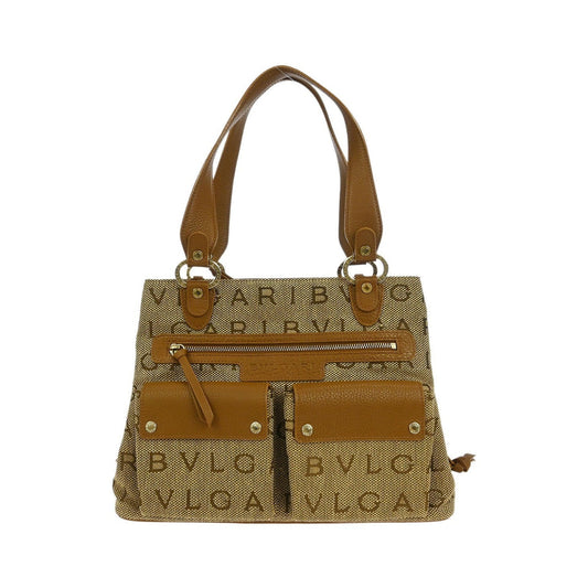 Bvlgari Logomania Canvas, Brown, Canvas, Handbag