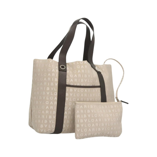 Bvlgari Logomania Canvas, Beige, Canvas, Shoulder Bag