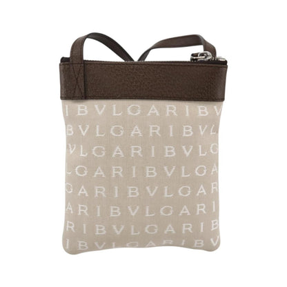Bvlgari Logomania Canvas with Leather, Beige, Canvas, Shoulder Bag