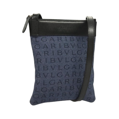 Bvlgari Logomania Canvas with Leather, Blue, Canvas, Shoulder Bag