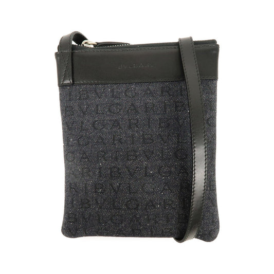 Bvlgari Logomania Canvas with Leather, Black, Denim, Shoulder Bag