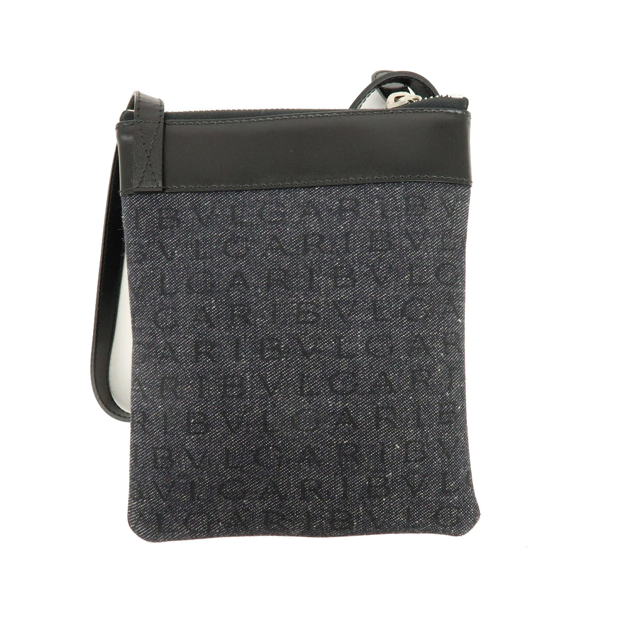 Bvlgari Logomania Canvas with Leather, Black, Denim, Shoulder Bag