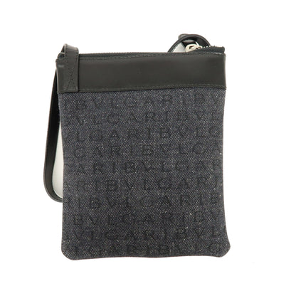 Bvlgari Logomania Canvas with Leather, Black, Denim, Shoulder Bag
