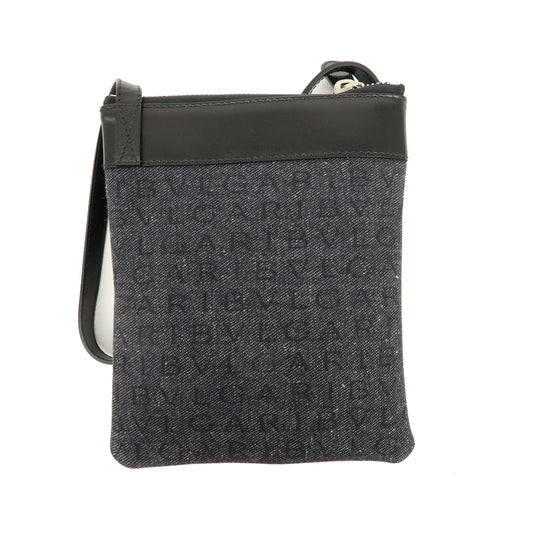 Bvlgari Logomania Canvas with Leather, Black, Denim, Shoulder Bag