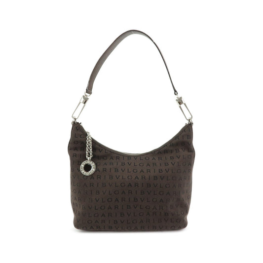 Bvlgari Logomania Suede, Brown, Canvas, Handbag
