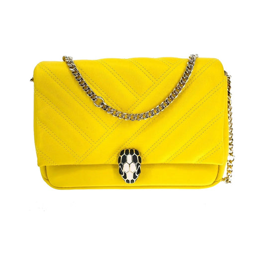 Bvlgari Serpenti Cabochon Diagonal Quilted Leather, Yellow, Leather, Shoulder Bag