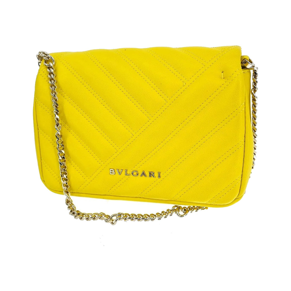 Bvlgari Serpenti Cabochon Diagonal Quilted Leather, Yellow, Leather, Shoulder Bag