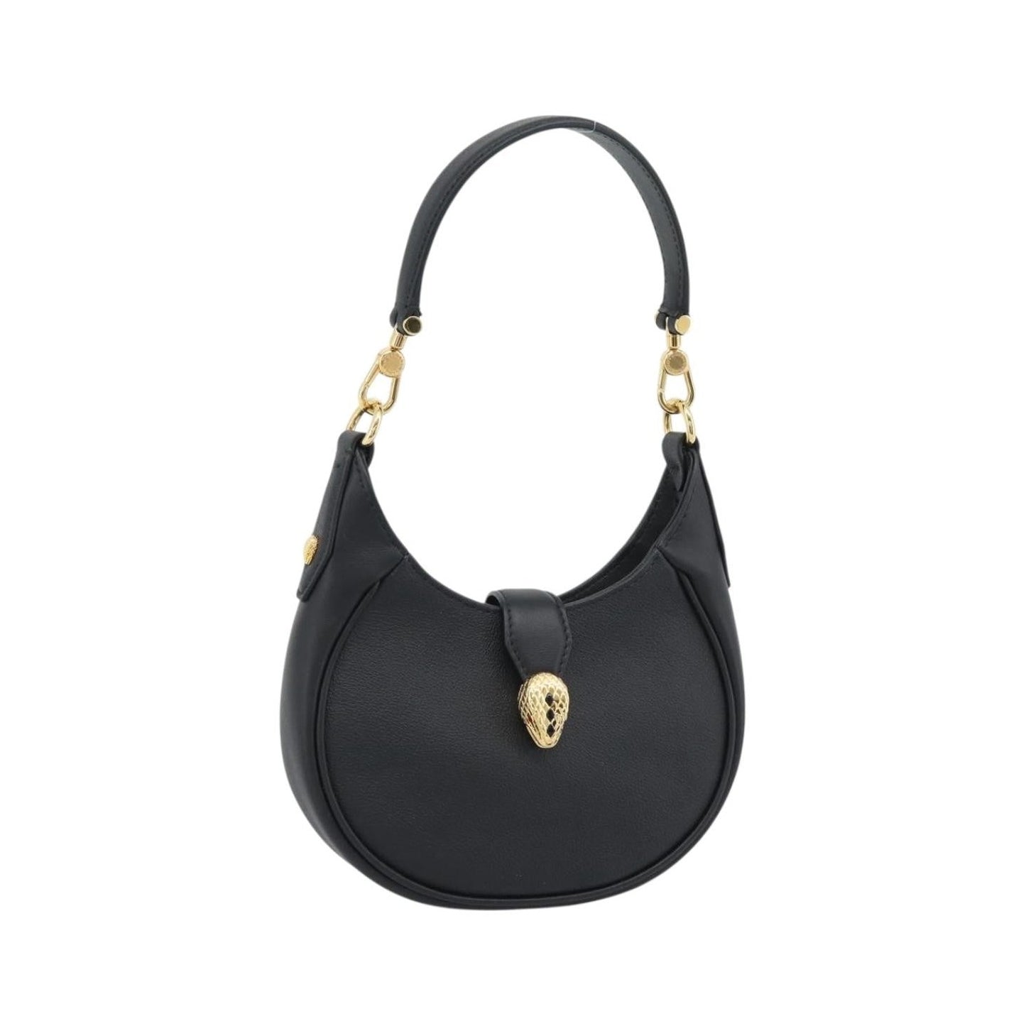 Bvlgari Serpenti Ellipse Leather, Black, Leather, Shoulder Bag
