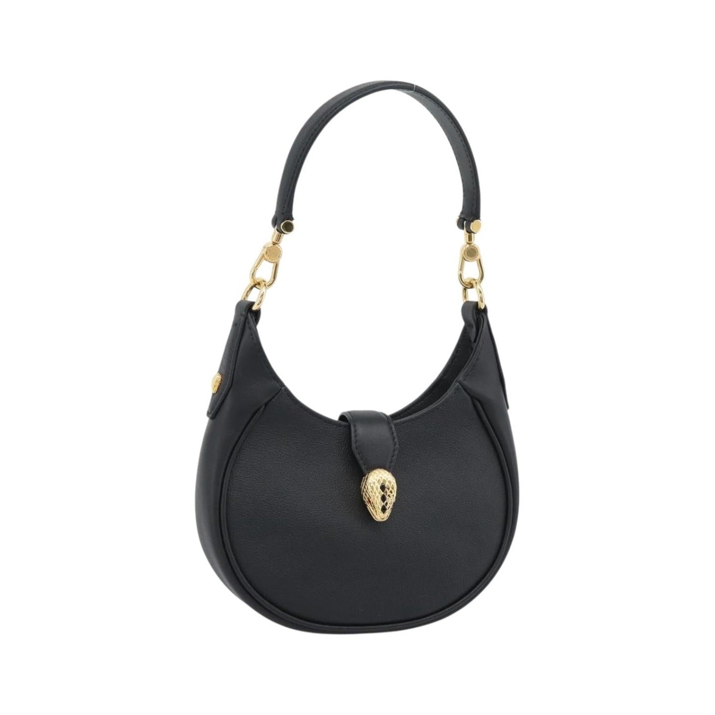 Bvlgari Serpenti Ellipse Leather, Black, Leather, Shoulder Bag
