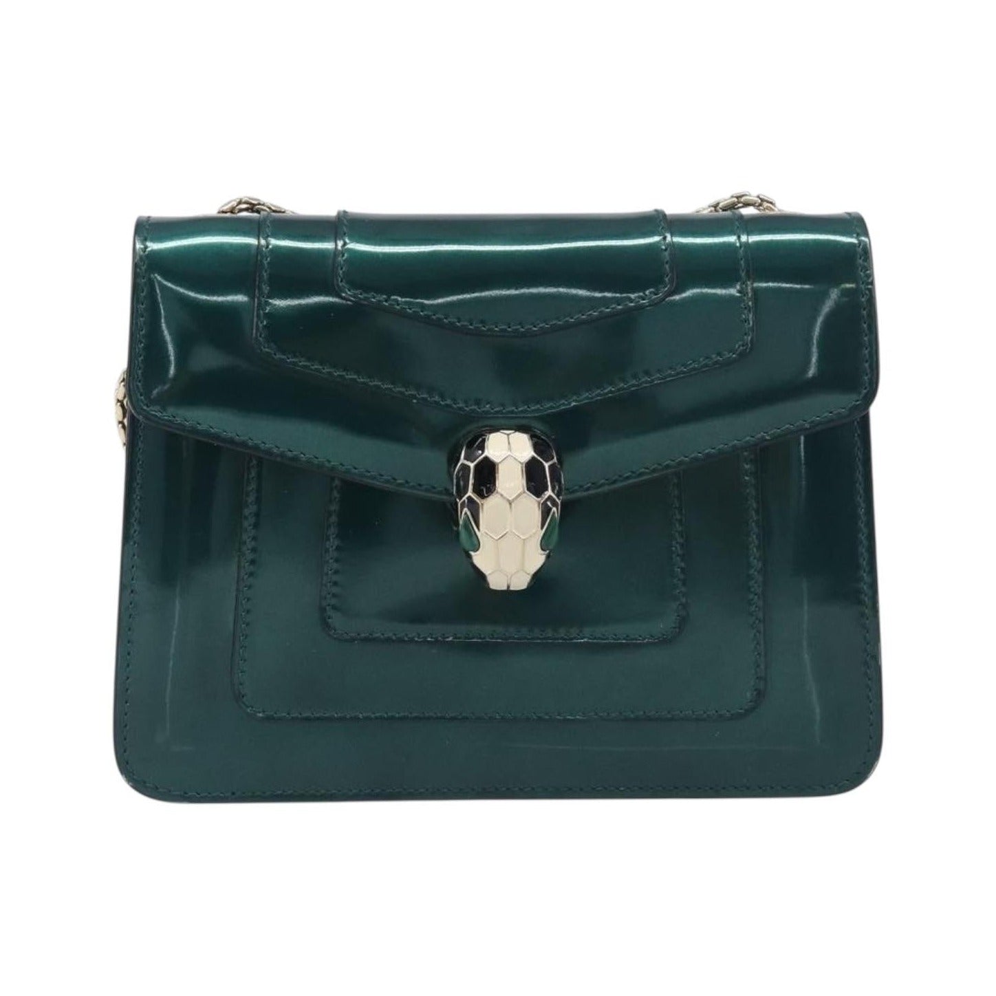 Bvlgari Serpenti Forever Patent, Green, Patent Leather, Shoulder Bag