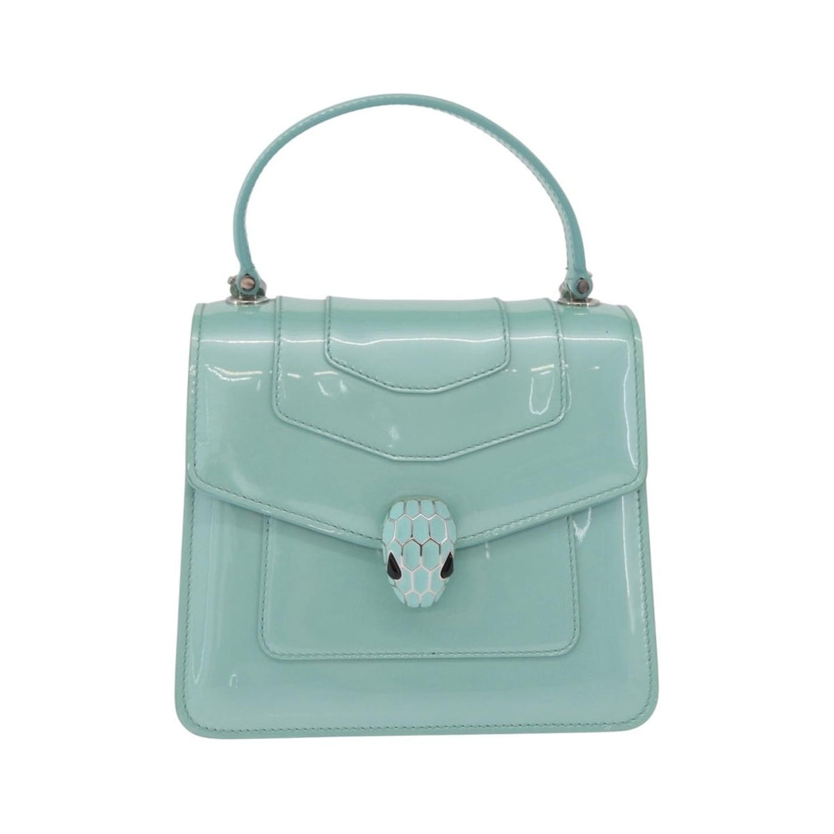Bvlgari Serpenti Forever Top Handle Patent, Green, Patent Leather, Handbag