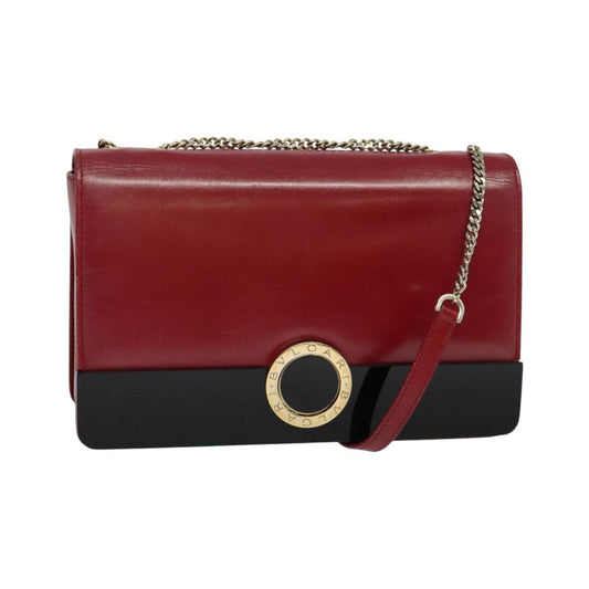 Bvlgari Signature Leather, Red, Leather, Shoulder Bag