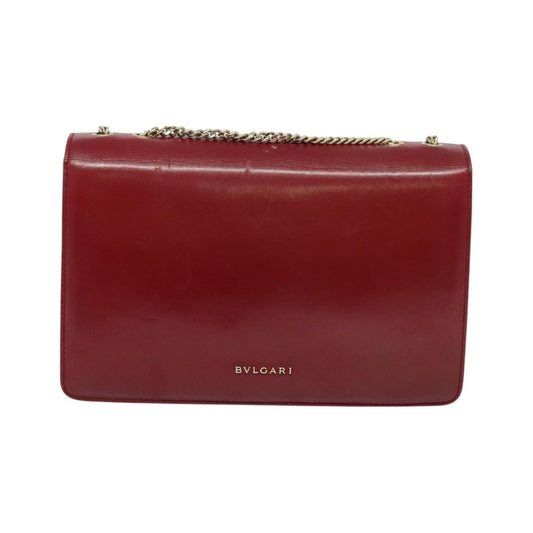 Bvlgari Signature Leather, Red, Leather, Shoulder Bag
