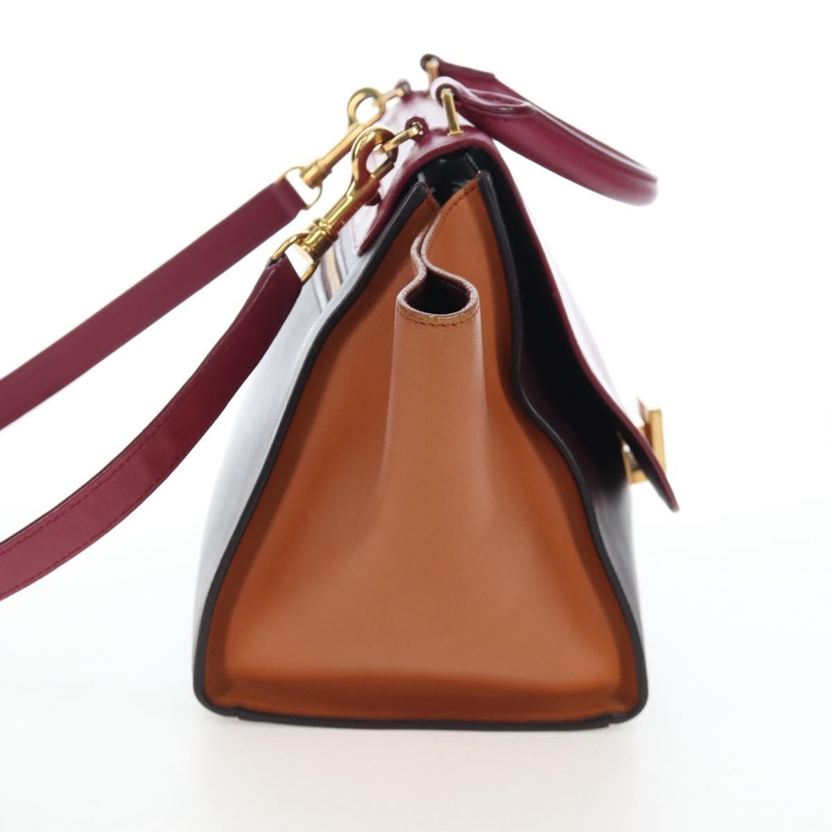Celine Tricolor Trapeze Leather, Burgundy, Leather, Handbag
