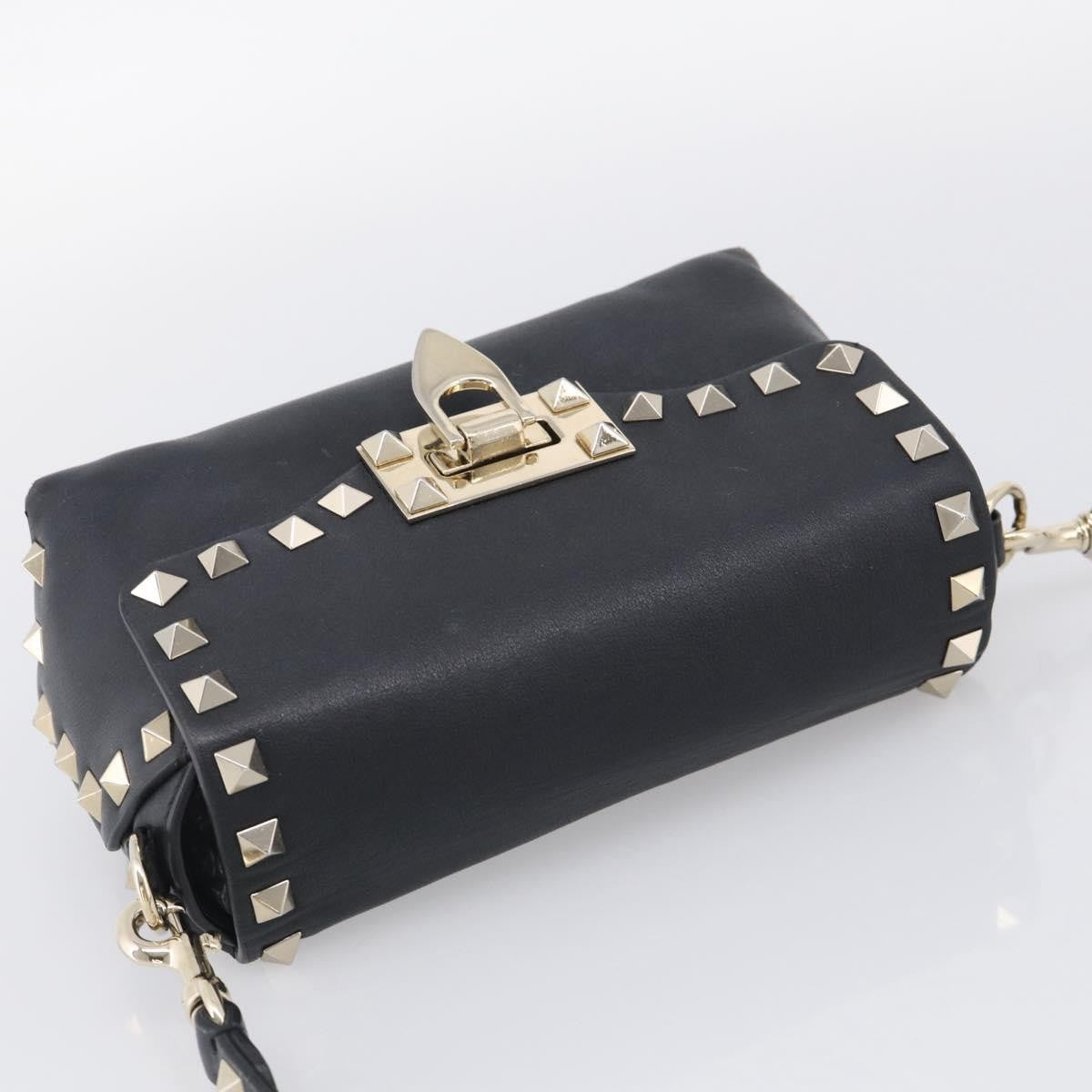 Valentino Garavani Rockstud Flip Lock Flap Leather, Black, Leather, Handbag