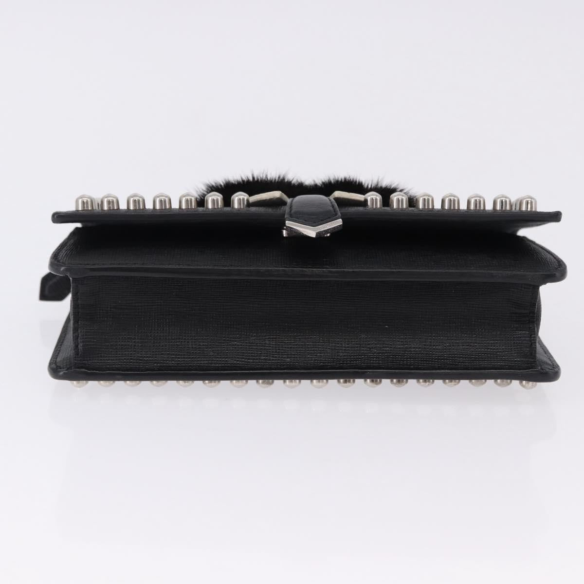 Fendi Karlito Wallet on Chain Studded Saffiano Leather, Black, Leather, Crossbody Bag
