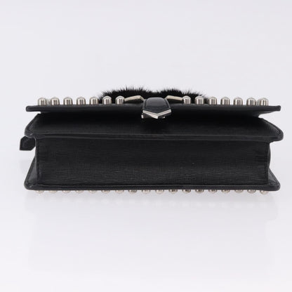 Fendi Karlito Wallet on Chain Studded Saffiano Leather, Black, Leather, Crossbody Bag
