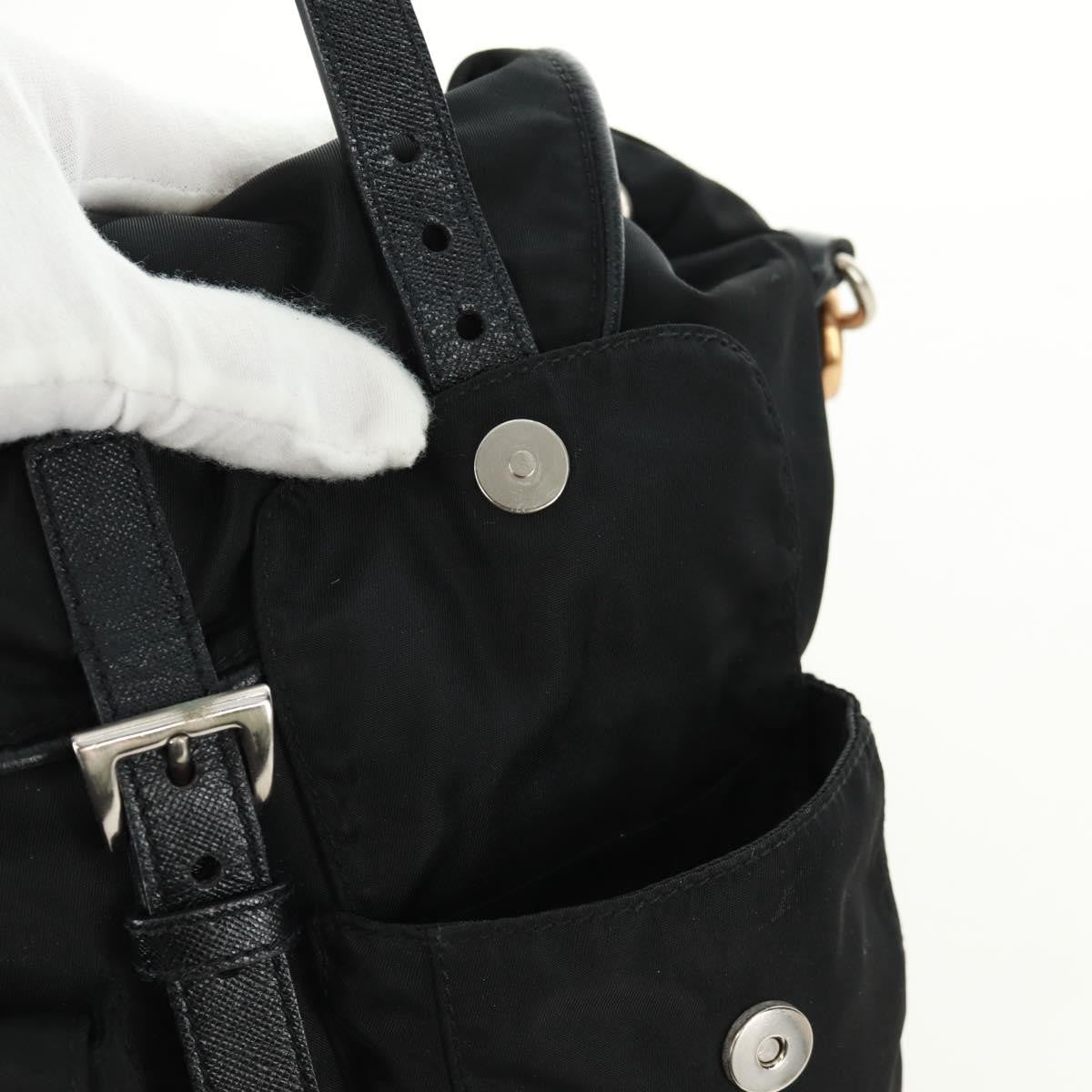 Prada Double Pocket Drawstring Tessuto, Black, Nylon, Shoulder Bag