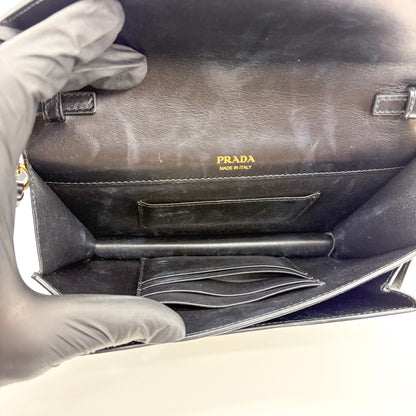 Prada Envelope Clutch Saffiano Leather, Black, Leather, Clutch