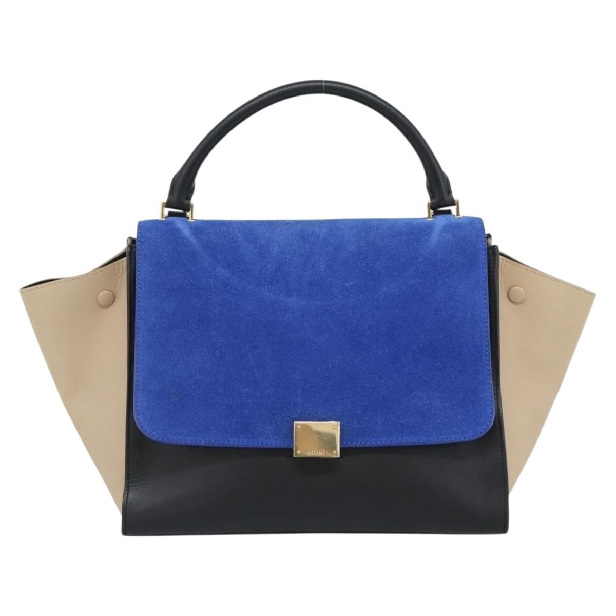 Celine Trapeze Leather with Suede, Blue, Leather, Handbag
