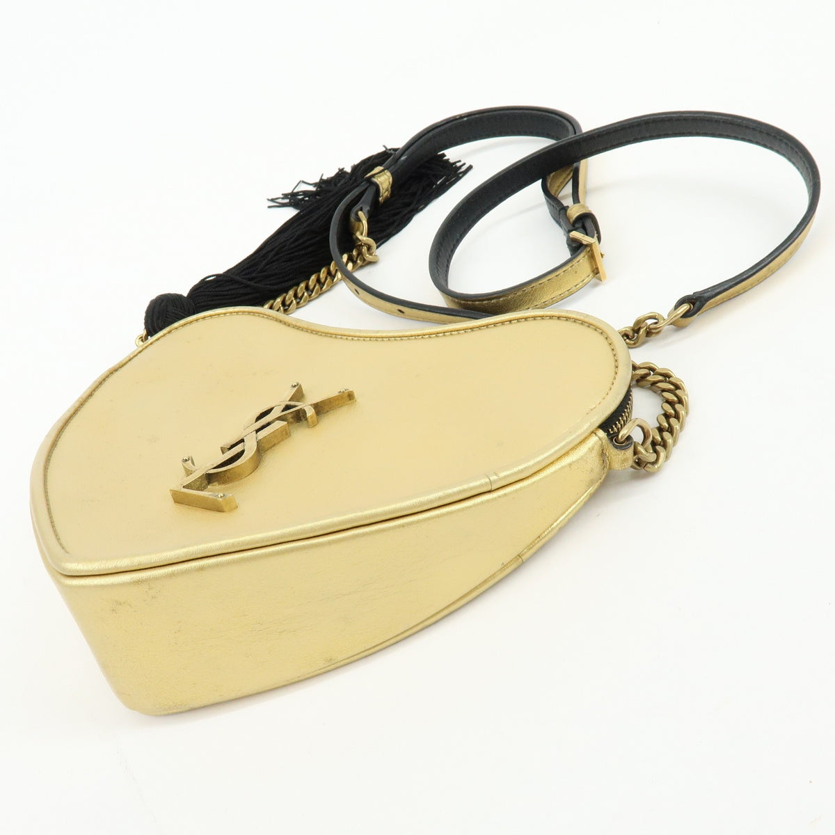 Saint Laurent Love Heart Tassel Chain Leather, Gold, Leather, Handbag