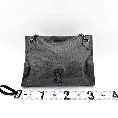 Saint Laurent Niki Shopping Matelasse Chevron Leather, Gray, Leather, Tote Bag