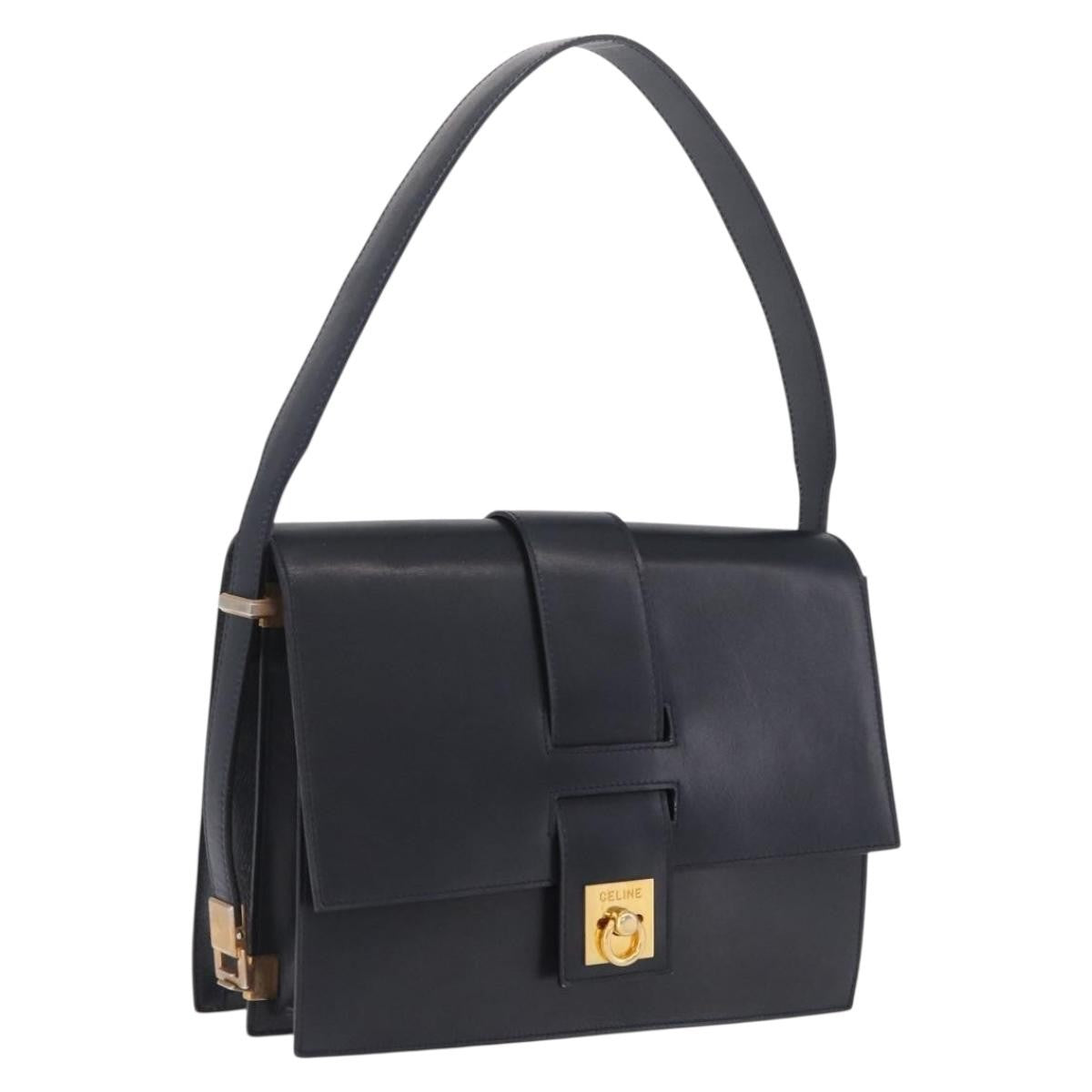 Celine Shoulder Leather, Navy, Leather, Shoulder Bag