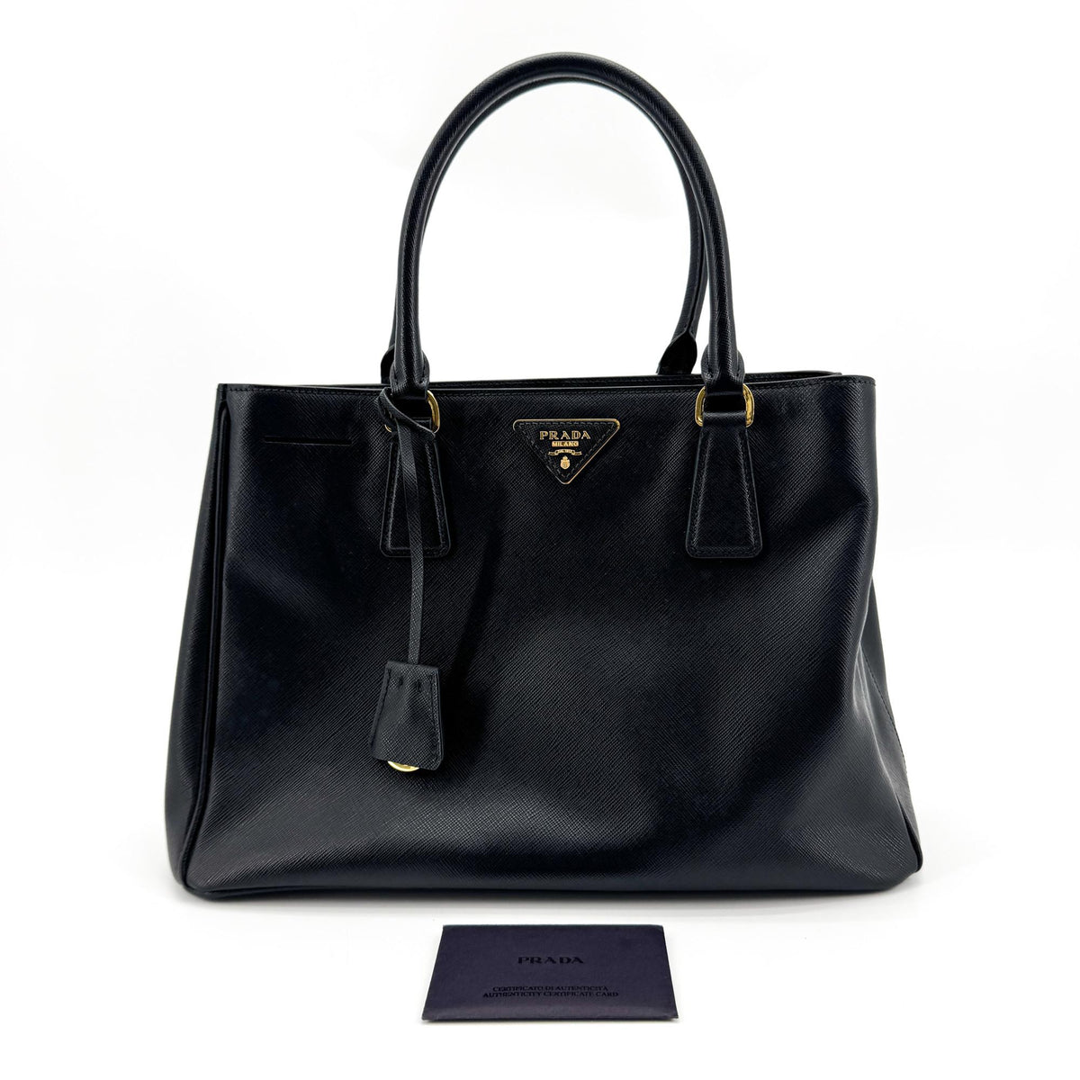Prada Galleria  Strap Leather, Black, Leather, Handbag
