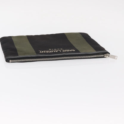 Saint Laurent Beach Zip Canvas, Khaki, Canvas, Clutch