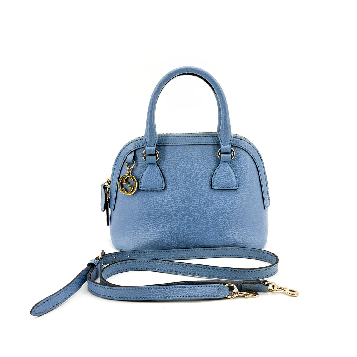 Gucci Convertible Dome Satchel Leather, Blue, Calfskin, Handbag