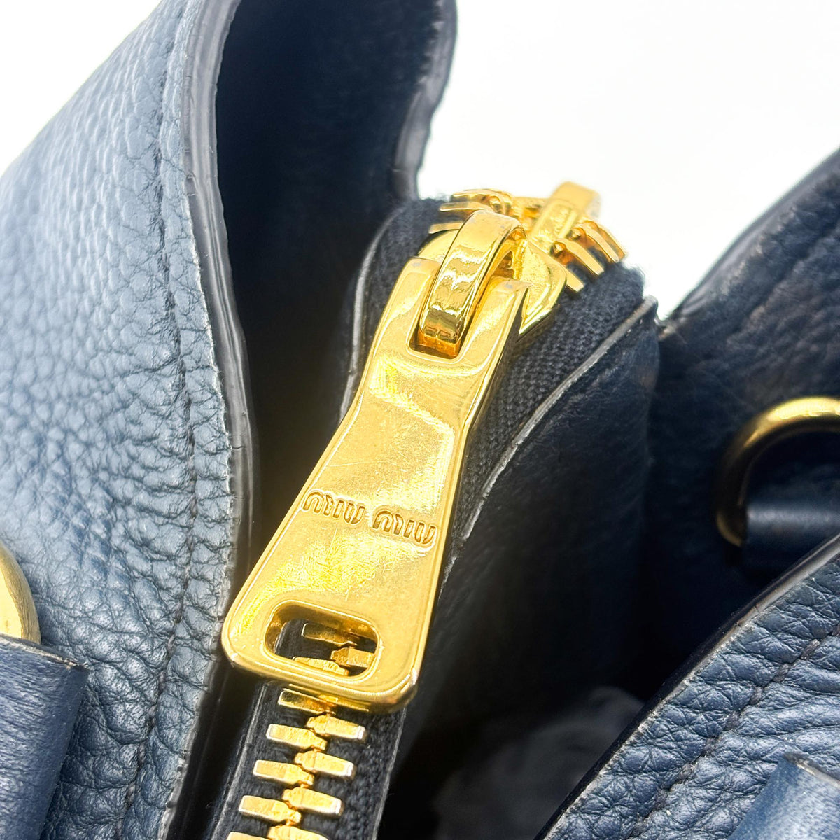Miu Miu Phenix Convertible Leather, Navy, Leather, Tote Bag