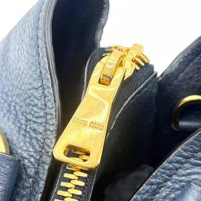 Miu Miu Phenix Convertible Leather, Navy, Leather, Tote Bag
