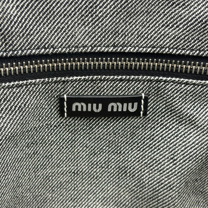 Miu Miu My Logo Leather, Black, Denim, Crossbody Bag