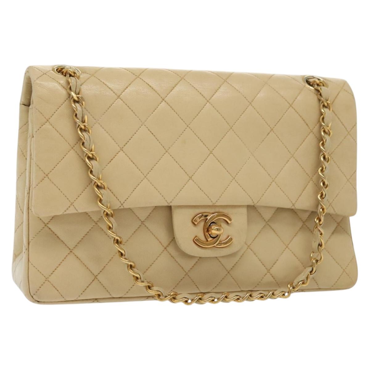 Chanel Vintage Square Classic Double Flap Bag Quilted Leather, BEIGE, LEATHER, Shoulder bag