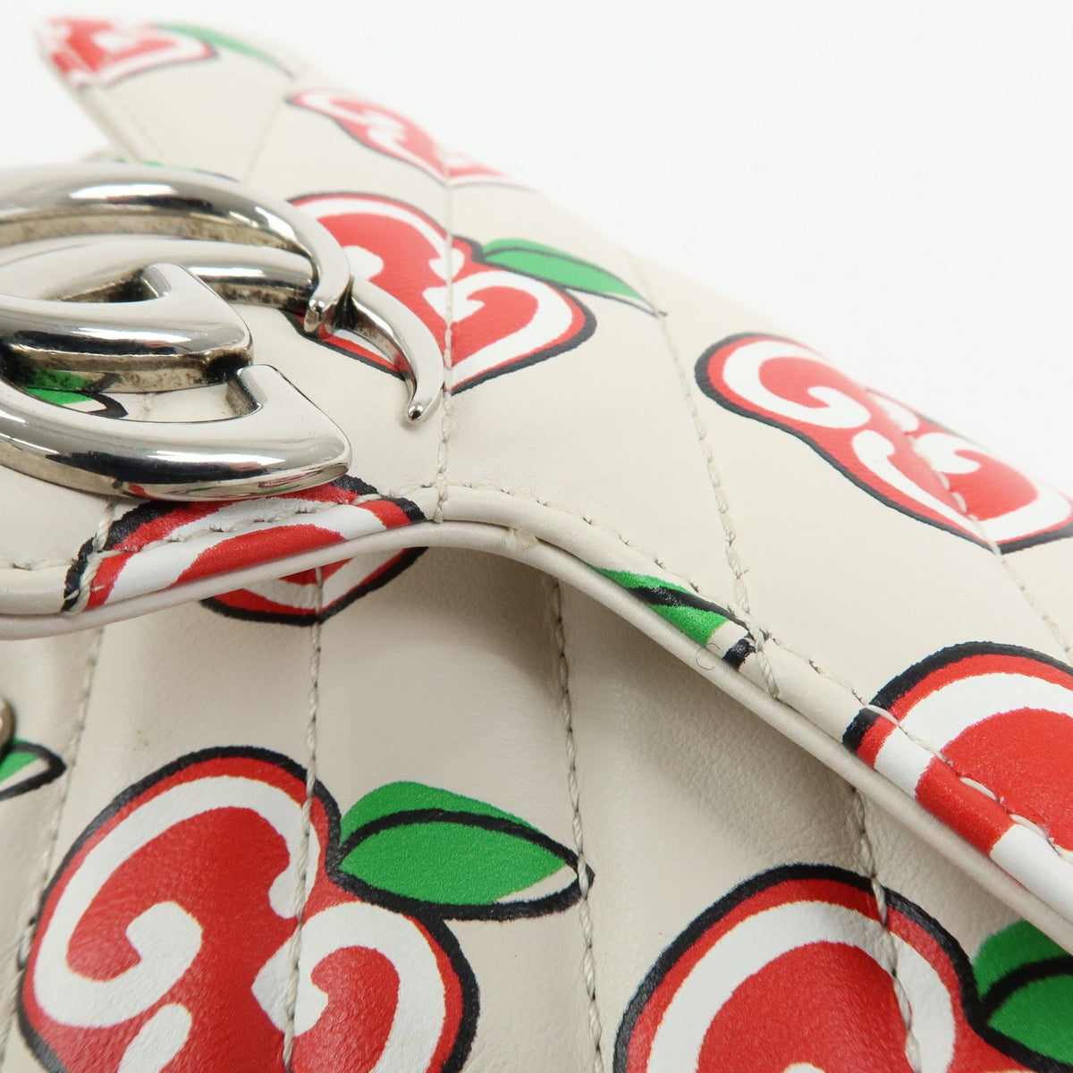 Gucci GG Marmont Flap Printed Diagonal Quilted Leather, White, Leather, Handbag