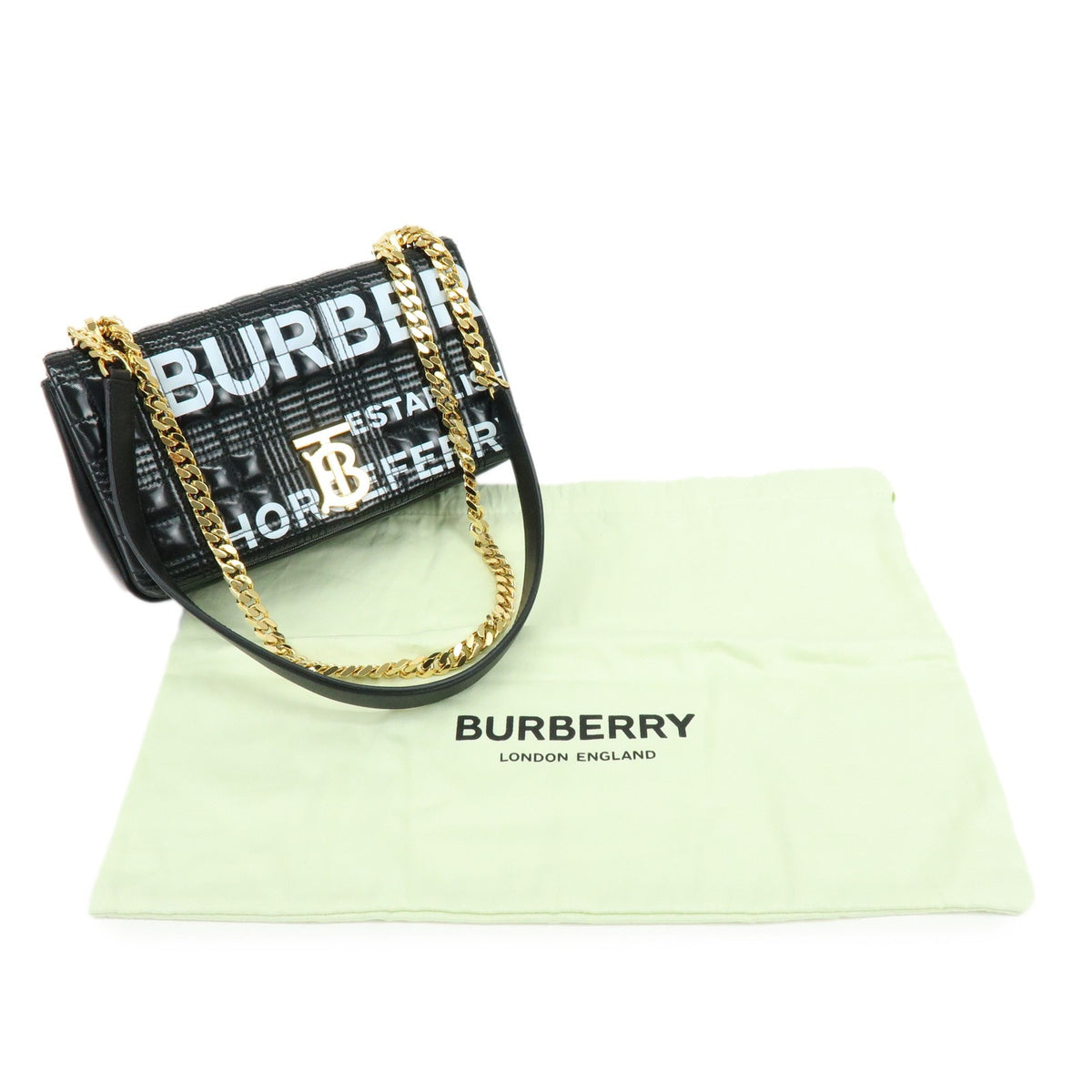 Burberry Lola Clutch on Chain Quilted Leather, Black, Leather, Clutch