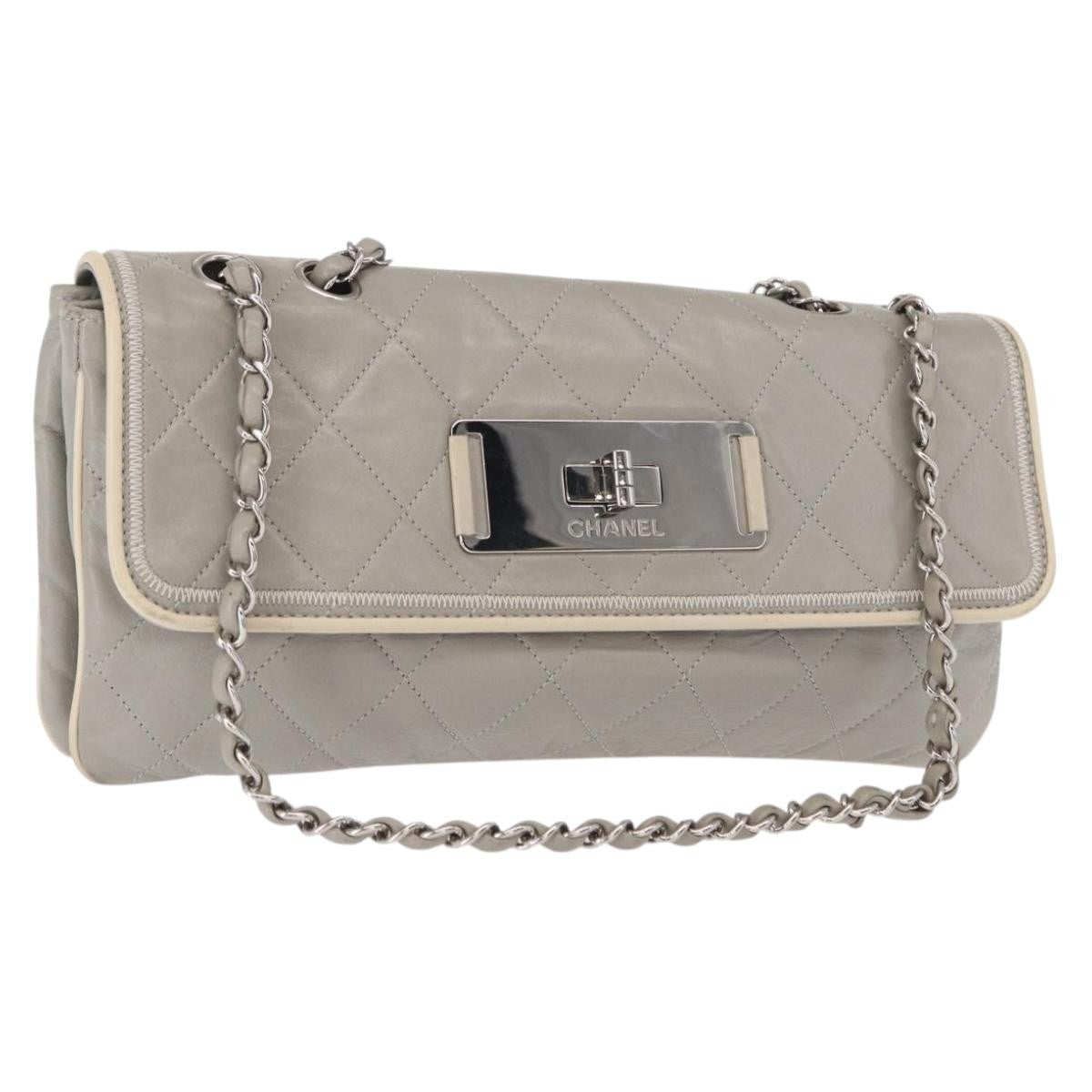 Chanel Mademoiselle Lock Flap Quilted Lambskin, Gray, Leather, Shoulder Bag