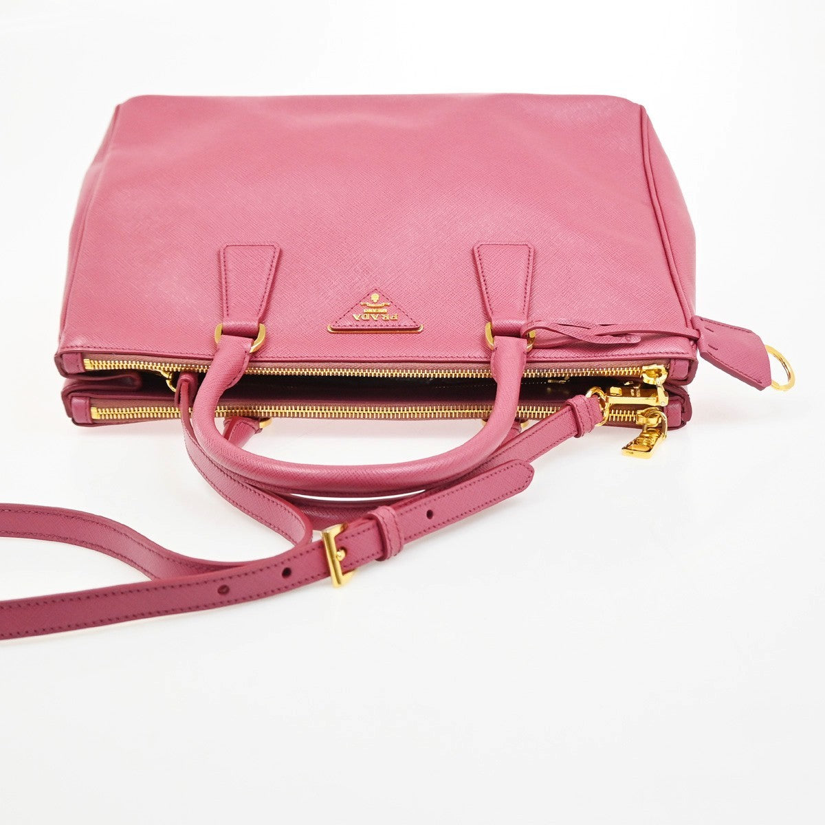 Prada Double Zip Lux Convertible Tote Saffiano Leather, Pink, Leather, Tote Bag
