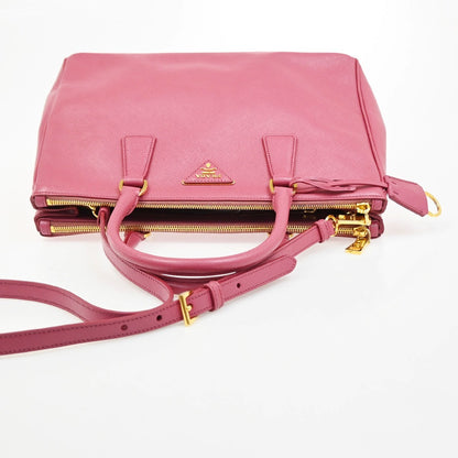 Prada Double Zip Lux Convertible Tote Saffiano Leather, Pink, Leather, Tote Bag