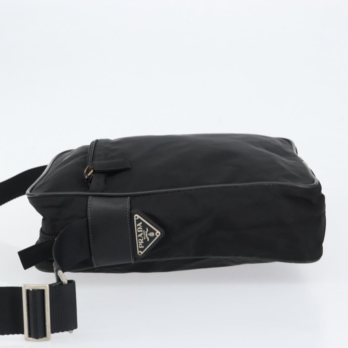 Prada Zip Messenger Tessuto with Leather, Black, Nylon, Handbag