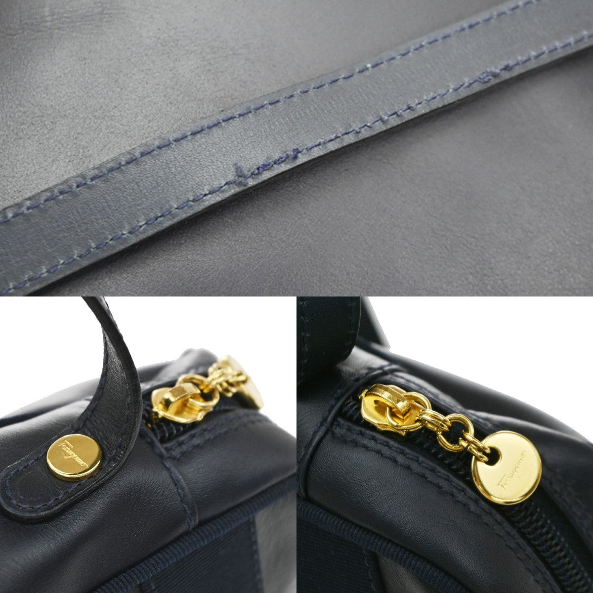 Salvatore Ferragamo Vara Bow Camera Leather, Navy, Leather, Shoulder Bag
