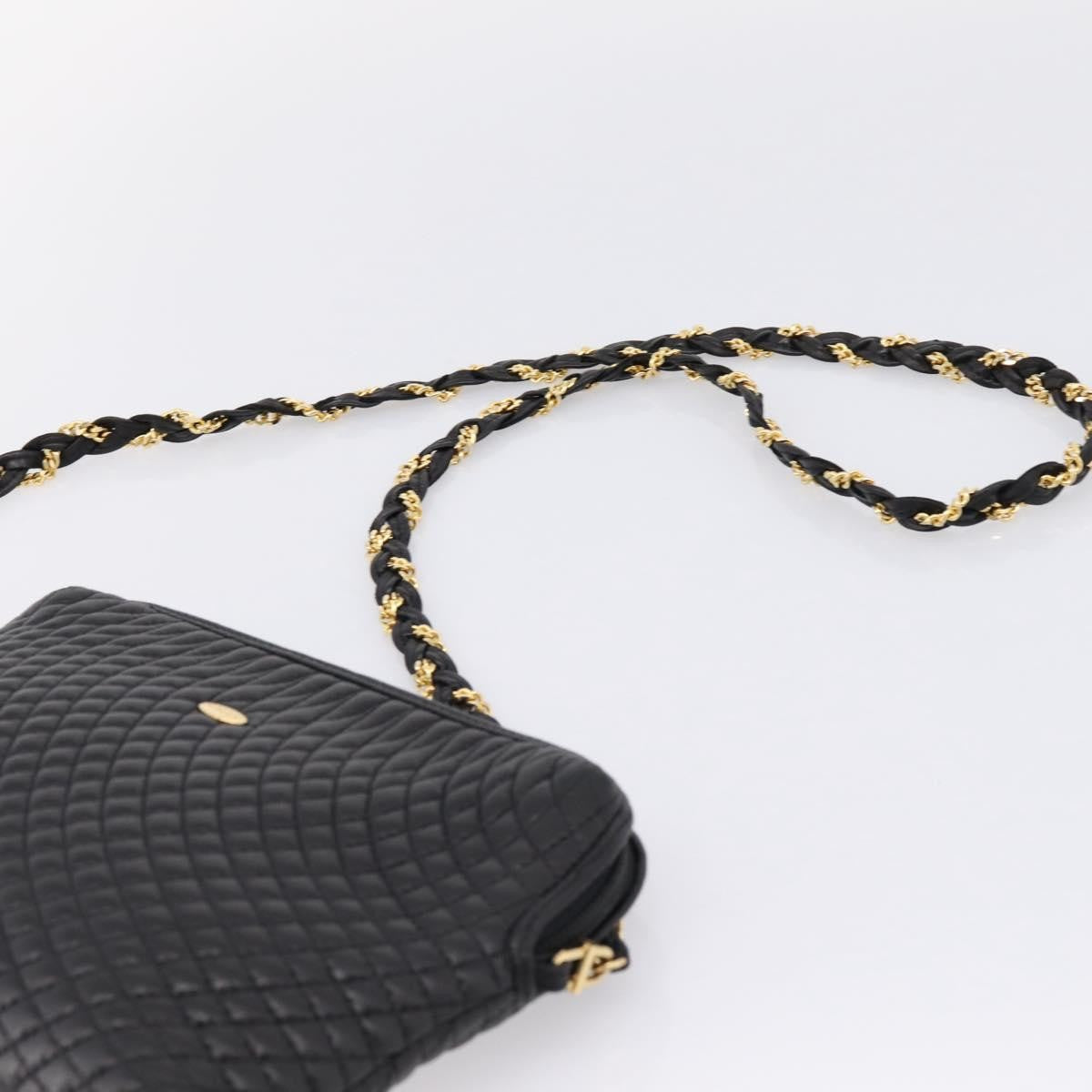 Bally Vintage Chain Quilted Leather, Black, Leather, Shoulder Bag