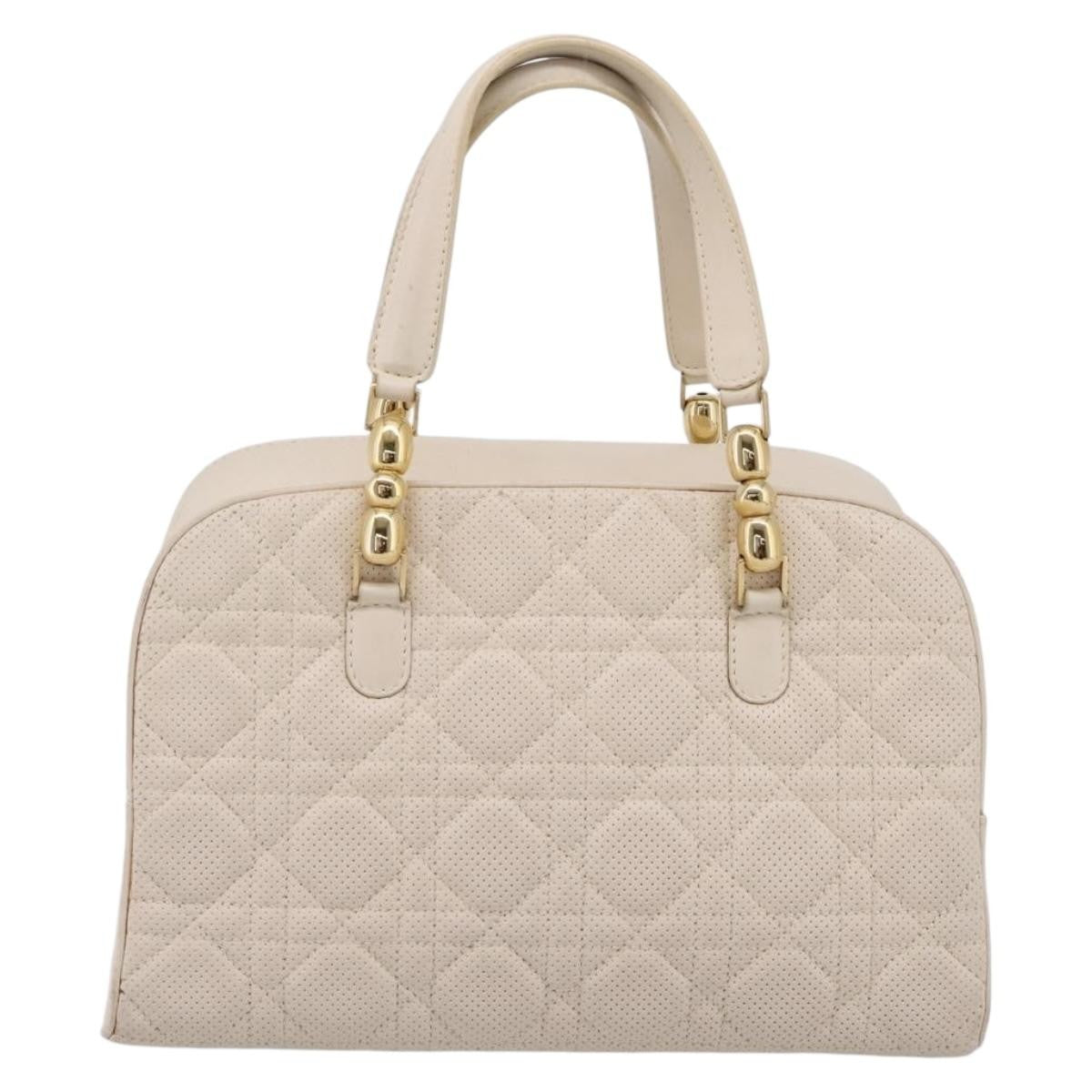 Christian Dior Vintage Leather, White, Leather, Tote Bag