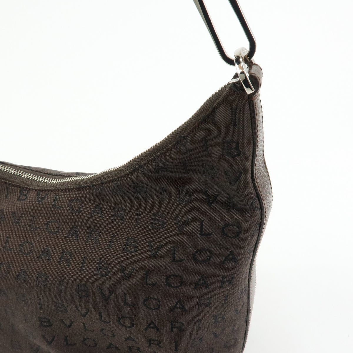Bvlgari Logomania Suede, Brown, Canvas, Handbag