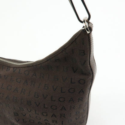 Bvlgari Logomania Suede, Brown, Canvas, Handbag